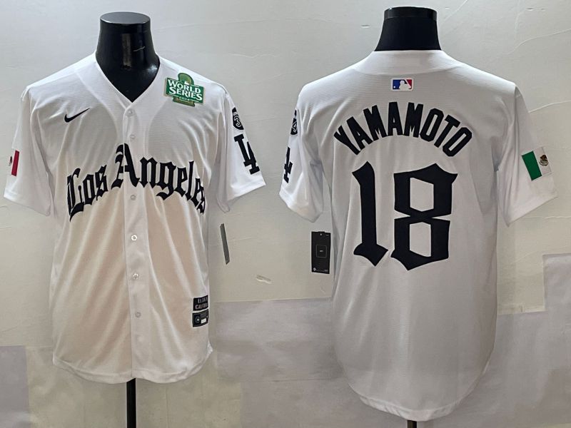 Men Los Angeles Dodgers #18 Yamamoto White Five generations Joint Name 2025 Nike MLB Jersey style 6->los angeles dodgers->MLB Jersey